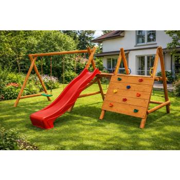 DREWNIANY PLAC ZABAW DO OGRODU WESOŁY PLAC LARGO-JUMBO 2xHUŚTAWKA NOWOŚĆ